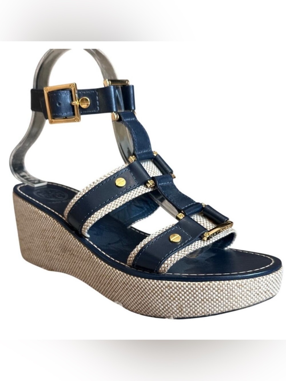 Tory Burch Navy Platform‎ Wedge Sandals 7